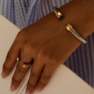 Anthropologie Malachite Stainless Steel Bracelet&Ring Set